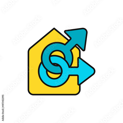 Gay family house with dual Mars symbols icon