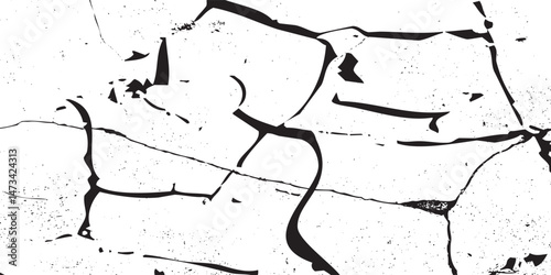 Crack seamless pattern. Repeating crackle texture. Black stone effect on white background. Repeated ground structure for prints design.
