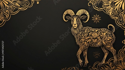 Greeting card with goat and Islamic design for festival