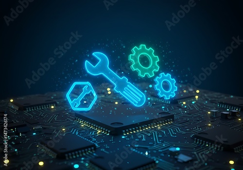 Computer Repair Tools on Circuit Board for Electronic Servicing