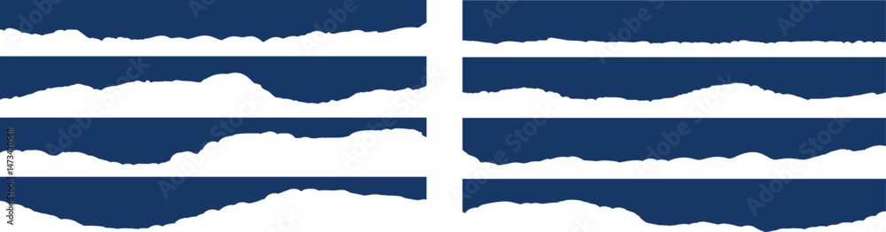 Fototapeta premium Blue header in torn paper. Ripped paper strips collection. Torn sheets of paper. Torn paper strips set. 