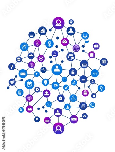 A complex network of interconnected nodes representing people, data, and resources