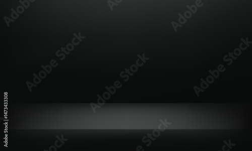 Empty black studio room background. Empty Room Studio with table. Space for selling products, backdrop, wallpaper, background, text. Gradient table. Vector illustration.