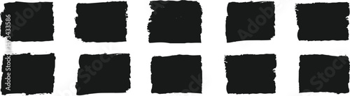 Set of rectangular grunge brush template. Rectangle brush stroke, ink paint brush, grunge lines. Black square shapes with ripped jagged borders