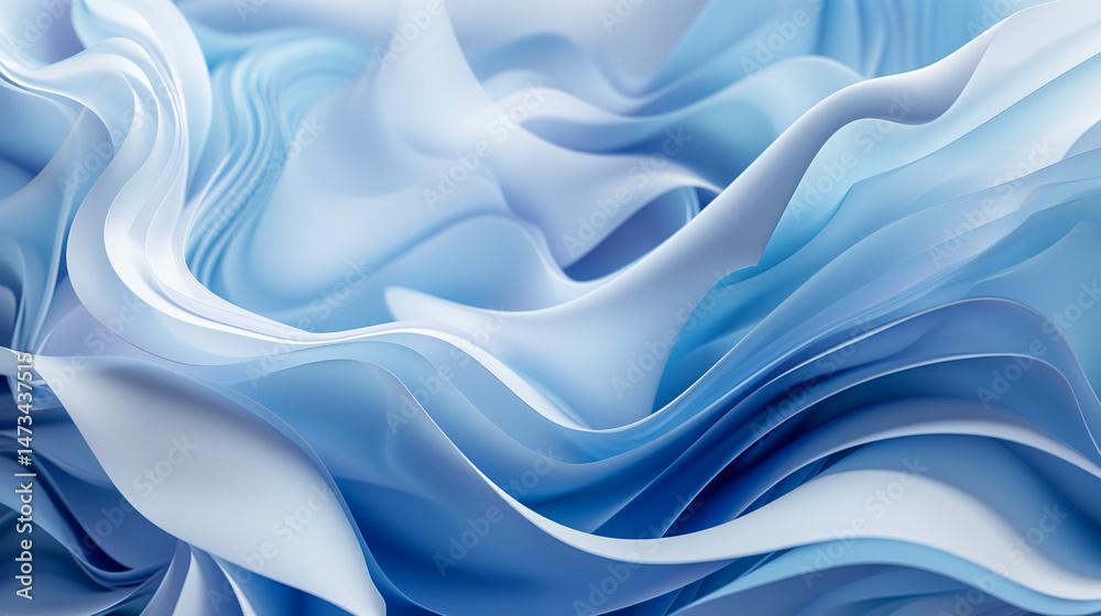 Fototapeta premium Abstract flowing silk-like texture in soft blue hues with smooth wavy folds and curves
