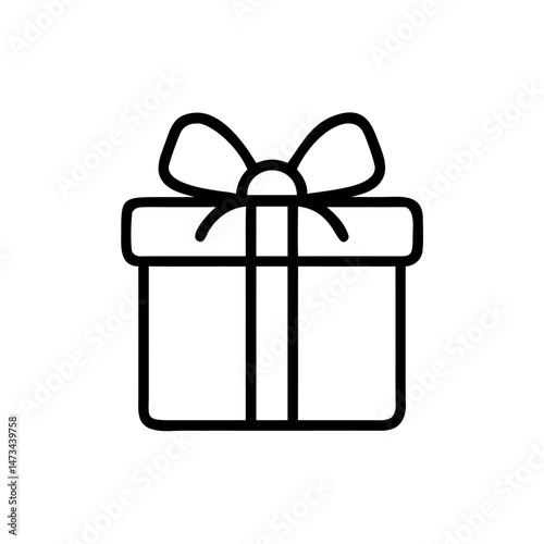 Gift Box Icon – Present Package Outline with Bow Symbol