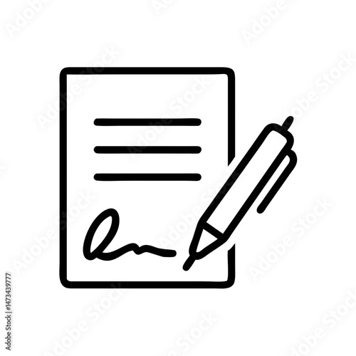 Contract Signature Icon – Document Signing Line Art Illustration