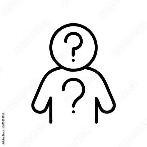 Confused Person Line Icon – Question Mark Human Symbol for Uncertainty or Doubt Concept