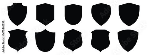 Heraldic shield set. Shield vector, police badge shape. Police badge icons. Black shield silhouettes