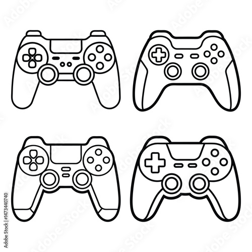 Set of Game Controller Icons – Outline Joystick and Gamepad Vector Collection