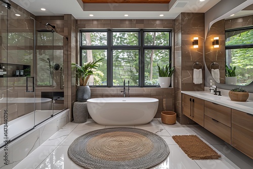 Luxury Modern Bathroom Interior with Natural Lighting and Elegant Decor photo