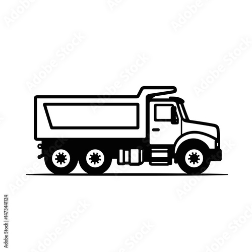 Dump truck illustration in black and white