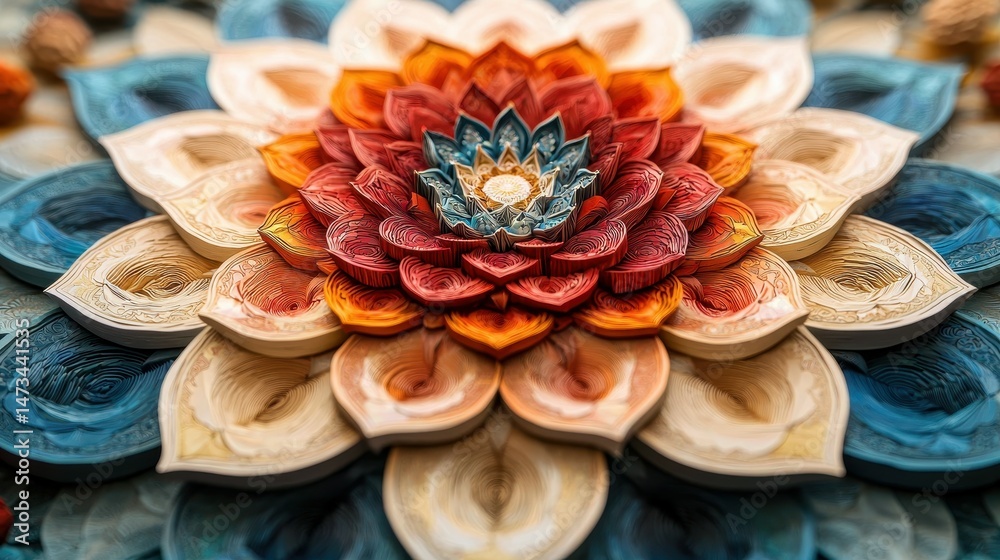 A vibrant floral design with intricate layers in warm and cool tones, creating a harmonious look. A vibrant floral design with intricate layers in warm and cool tones, creating a harmonious look.