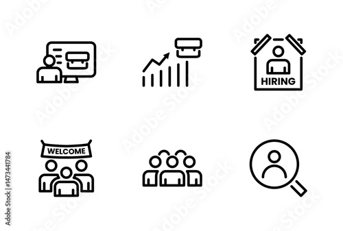 Hiring Process Line Icons. Recruitment, Job Application, Interview, Candidate Selection Vector Set