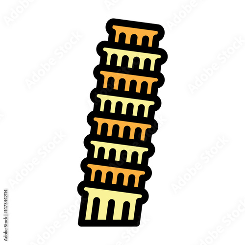 Leaning Tower of Pisa Vector Filled Icon Design