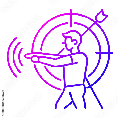 Gradient Line Art of a Man Practicing Archery with Bow and Arrow