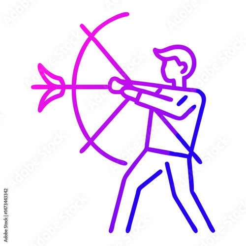 Gradient Line Art of a Man Practicing Archery with Bow and Arrow