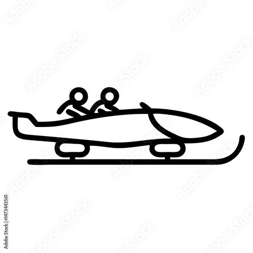 Outline Illustration of Two Person Bobsled Team Racing Downhill