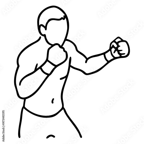 Minimal Line Drawing of a Boxer in a Fighting Stance with Gloves