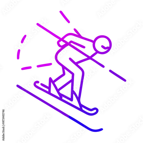Gradient Line Art of a Skier Racing Down a Slope in Dynamic Motion