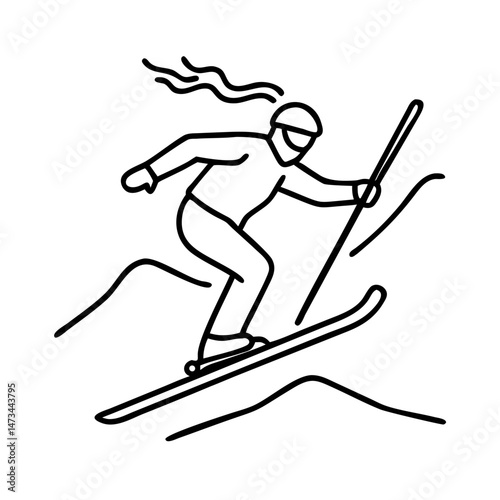 Minimalist Line Art of a Skier in Motion on a Slope