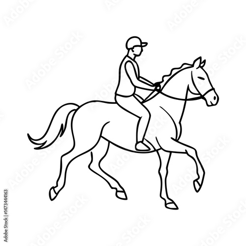 Equestrian Dressage Icon , Continuous Line Art in Black Outline