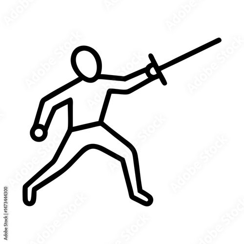 Fencing Icon ,Minimalist Sports Illustration in Black Outline
