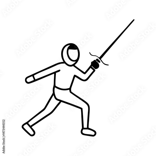 Fencing Icon ,Minimalist Sports Illustration in Black Outline