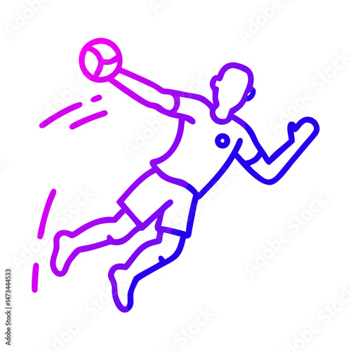  Handball Jump Shot Icon ,Minimalist Sports Illustration in Vibrant Gradient