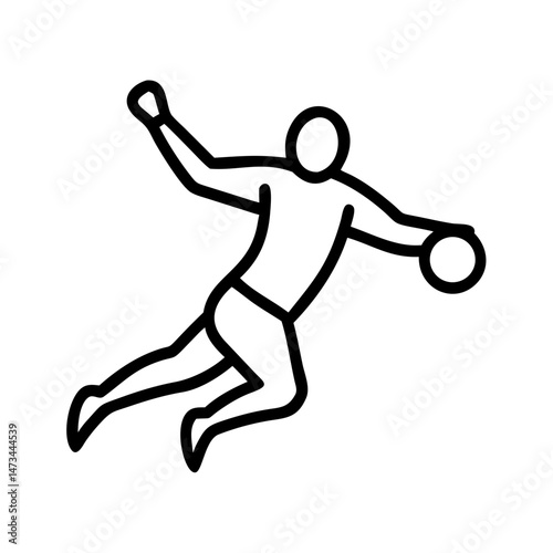 Handball Jump Shot Icon , Minimalist Sports Illustration in Black Outline
