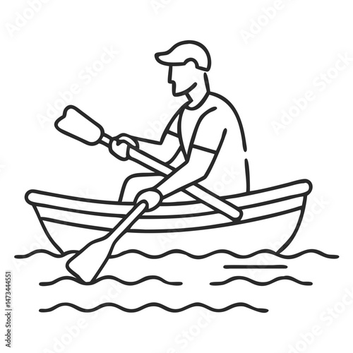  Rowing Boat Icon , Minimalist Water Sports Illustration in Black Outline