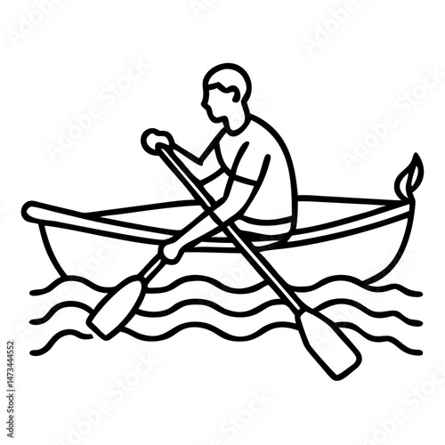  Rowing Boat Icon , Minimalist Water Sports Illustration in Black Outline