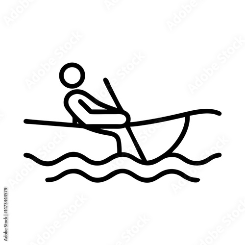  Rowing Boat Icon , Minimalist Water Sports Illustration in Black Outline