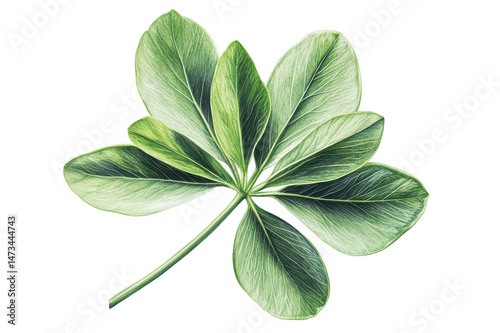 Close up view of a green leaf with multiple lobes on transparent background png