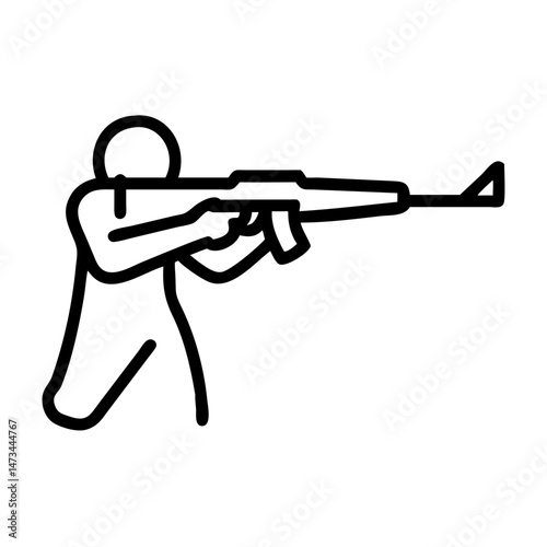 Rifle shooter line icon, aiming stance silhouette illustration