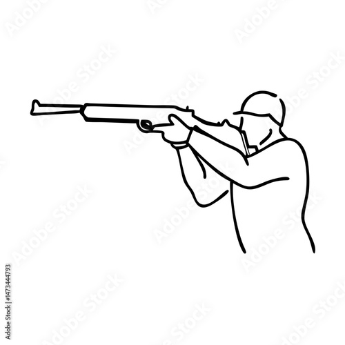 Rifle shooter line icon, aiming stance silhouette illustration