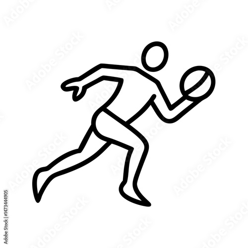 Rugby player line icon, running with ball silhouette illustration