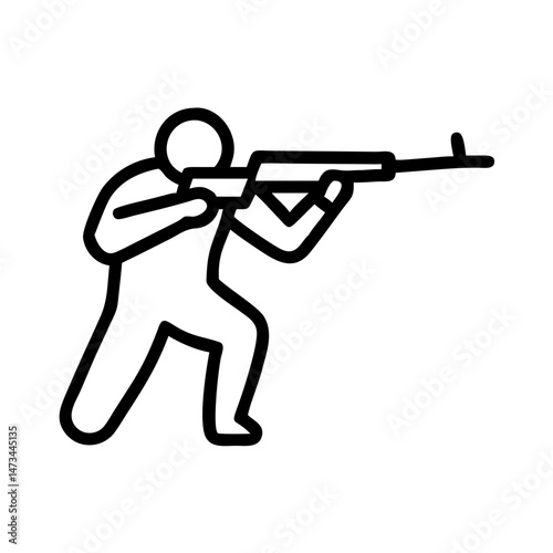  Tactical rifle shooting stance line icon, aiming illustration