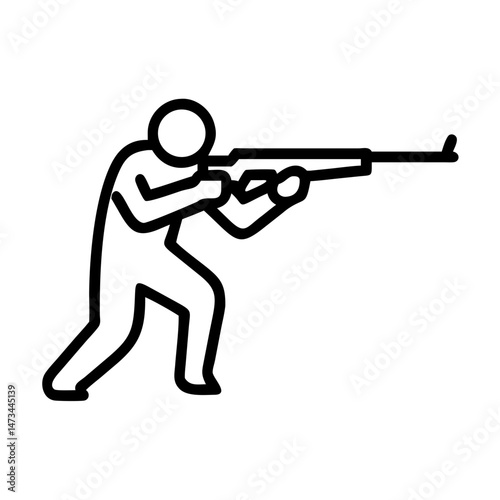  Tactical rifle shooting stance line icon, aiming illustration