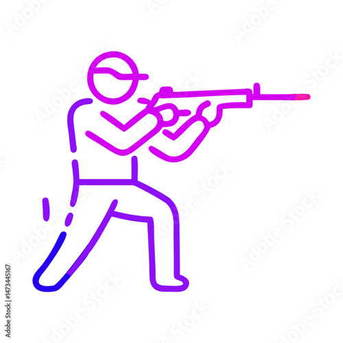 Focused rifle shooting line icon, tactical shooter illustration