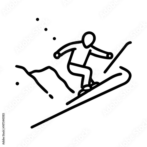  Minimalist skiing downhill line icon, winter sport illustration