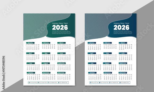 Modern Abstract Shape Wall Calendar Design With Multiple Color Gradient Design For 2026 Design Template 