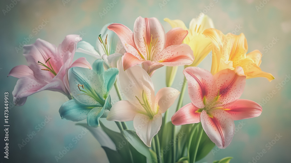 Fototapeta premium graphic design, rose, holiday, postcard, valentine's day, paint, pastel colored, rsvp card, cosmos, wedding background, pattern, celebration, blossom, hand-painted, foliage, pastel, painting, luxury, 