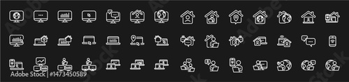 Remote Work Line Icons . Freelancer Work from Home, Video Call, Online Meeting, Teleconference Vector Set