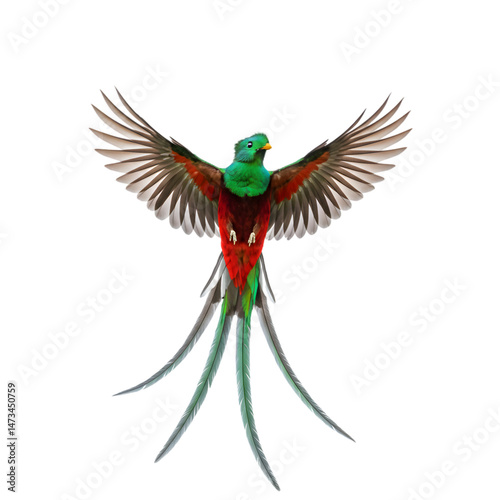 Resplendent Quetzal: Bird in Flight on transparent background