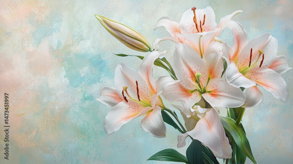 Obraz premium graphic design, rose, holiday, postcard, valentine's day, paint, pastel colored, rsvp card, cosmos, wedding background, pattern, celebration, blossom, hand-painted, foliage, pastel, painting, luxury, 
