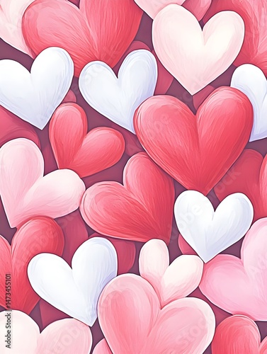 A vibrant, colorful background filled with various sizes and shades of pink and white hearts