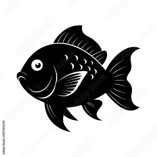 Flowerhorn Cichlid Fish Black Vector Silhouette