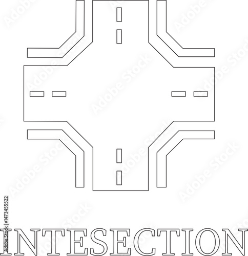 Road line art icon.Road forks icon. Road sections of different shapes.vector icon illustration isolated on white background.Containing street, highway, traffic light, intersection roundabout symbol.