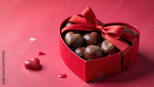 Close-up of a heart-shaped box of chocolates, tied with a ribbon , white, sweet treat, chocolates